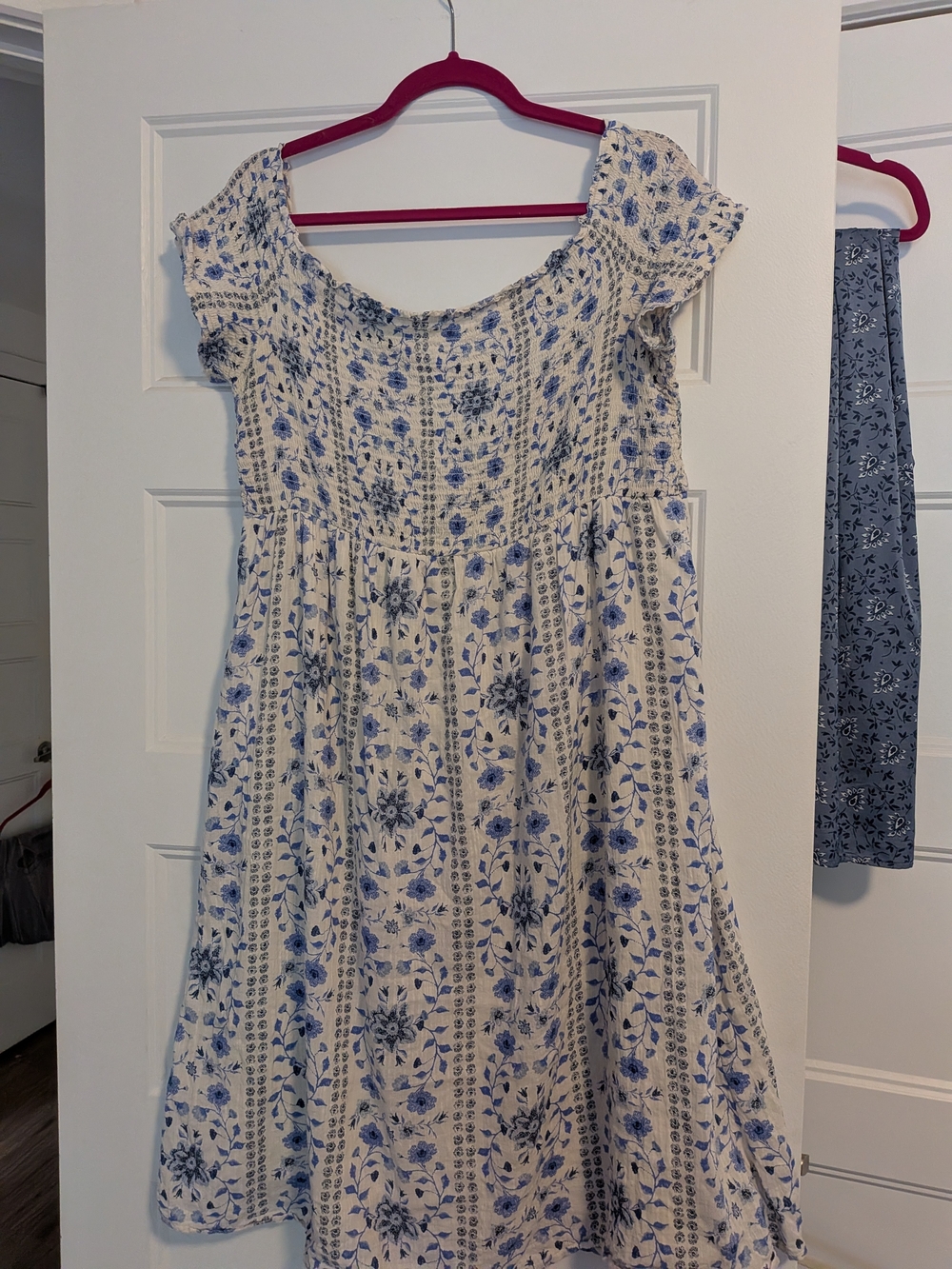 Cottagecore/Fairycore White and Blue Floral Smocked Sundress